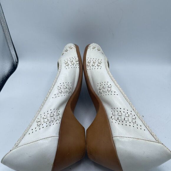 Cobbie Cuddlers Vintage 70's White Open Toed Woven Wedge Shoes 9.5 - Picture 6 of 13